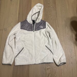 The North Face Cream and Gray Girls' Plush Hooded Fleece Jacket.Size Large girls